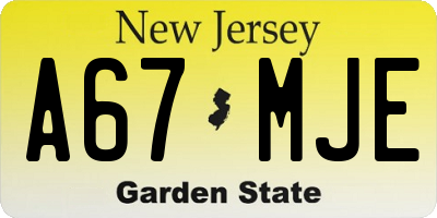 NJ license plate A67MJE