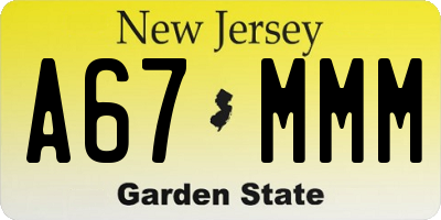 NJ license plate A67MMM