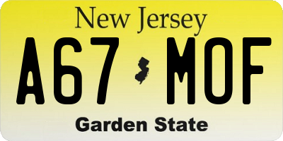 NJ license plate A67MOF