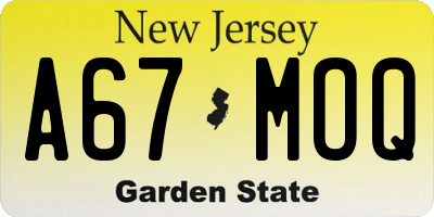 NJ license plate A67MOQ