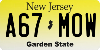 NJ license plate A67MOW