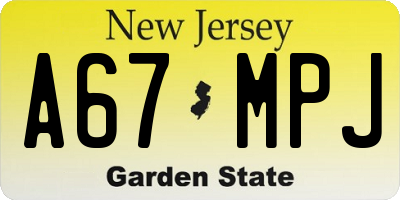 NJ license plate A67MPJ