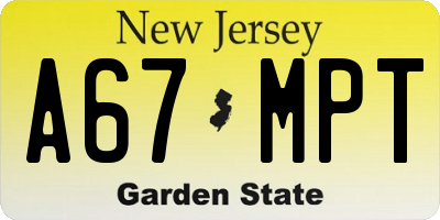 NJ license plate A67MPT