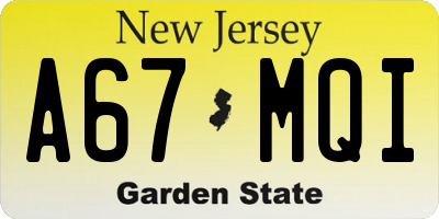 NJ license plate A67MQI