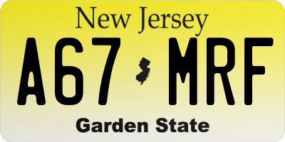 NJ license plate A67MRF