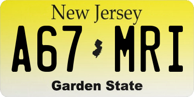 NJ license plate A67MRI