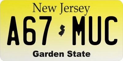 NJ license plate A67MUC
