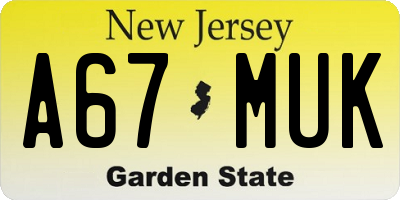 NJ license plate A67MUK