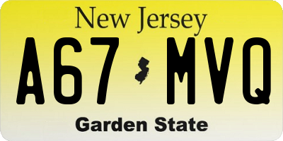 NJ license plate A67MVQ