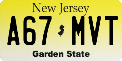 NJ license plate A67MVT