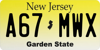 NJ license plate A67MWX