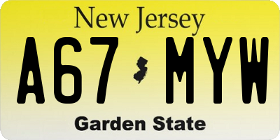 NJ license plate A67MYW