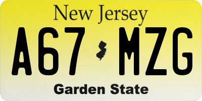 NJ license plate A67MZG