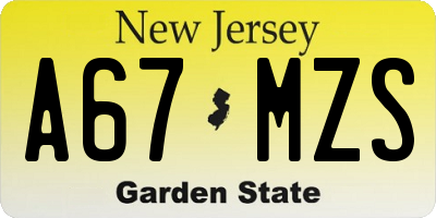 NJ license plate A67MZS