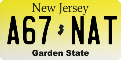 NJ license plate A67NAT