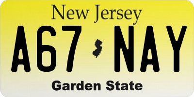 NJ license plate A67NAY