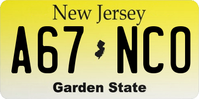 NJ license plate A67NCO