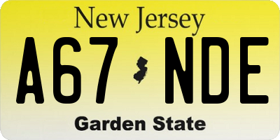 NJ license plate A67NDE