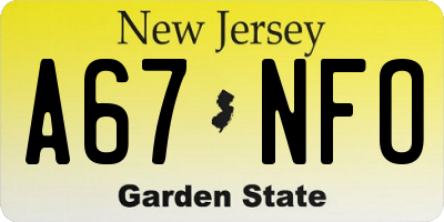 NJ license plate A67NFO