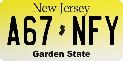 NJ license plate A67NFY