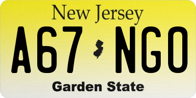 NJ license plate A67NGO