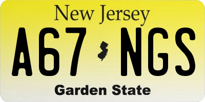 NJ license plate A67NGS