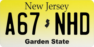 NJ license plate A67NHD