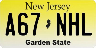 NJ license plate A67NHL