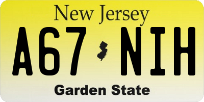 NJ license plate A67NIH