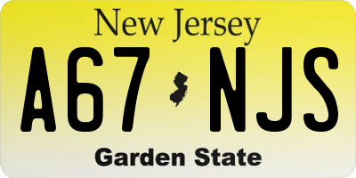 NJ license plate A67NJS
