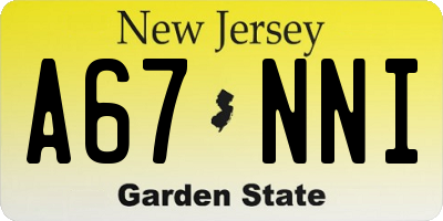 NJ license plate A67NNI