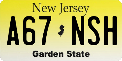 NJ license plate A67NSH