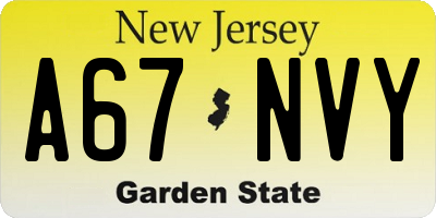 NJ license plate A67NVY