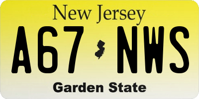 NJ license plate A67NWS