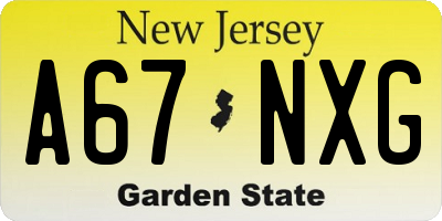NJ license plate A67NXG