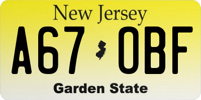 NJ license plate A67OBF