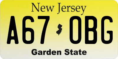 NJ license plate A67OBG