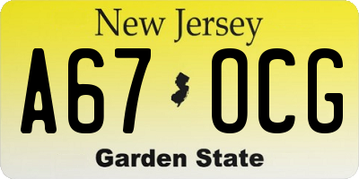 NJ license plate A67OCG