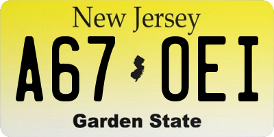 NJ license plate A67OEI