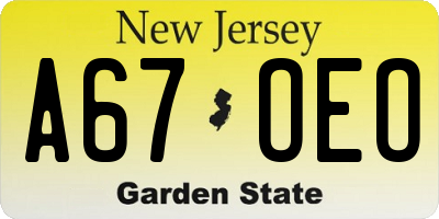 NJ license plate A67OEO
