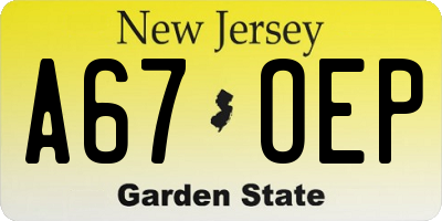 NJ license plate A67OEP
