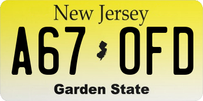 NJ license plate A67OFD