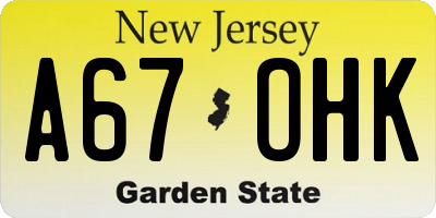 NJ license plate A67OHK