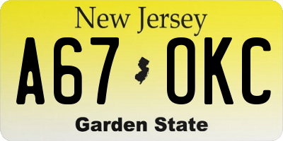 NJ license plate A67OKC