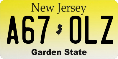 NJ license plate A67OLZ