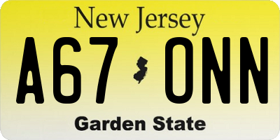 NJ license plate A67ONN