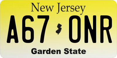 NJ license plate A67ONR