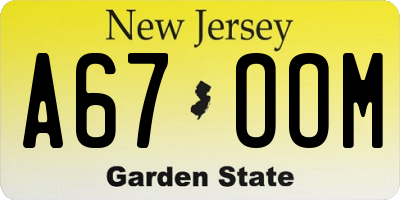 NJ license plate A67OOM