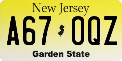 NJ license plate A67OQZ