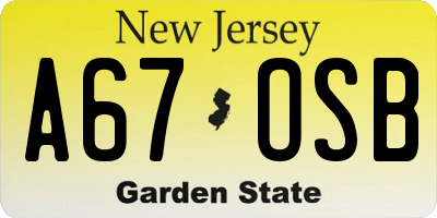 NJ license plate A67OSB